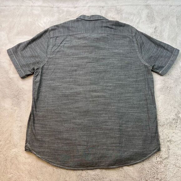 Woolrich Shirt Mens XL Button Up Pockets Textured Chambray Grey Short Sleeve - Picture 8 of 8